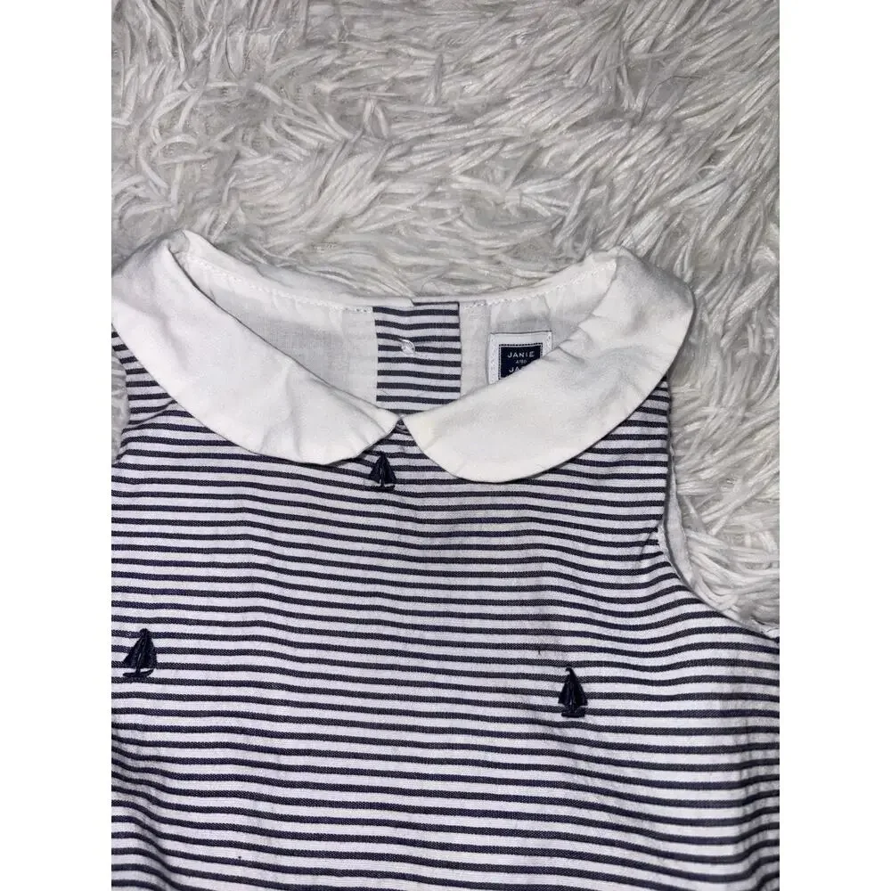 Janie & Jack 6/12 Mo. Classic Sailboat Design Blue Striped Collar Dress. Cute